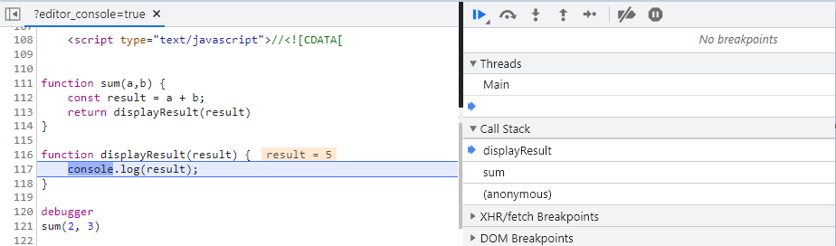 Call stack debug