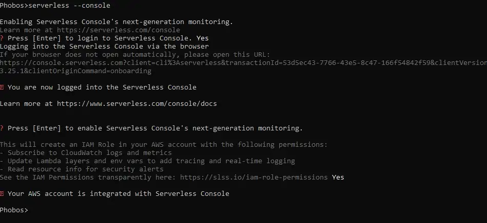 Serverless Console Setup