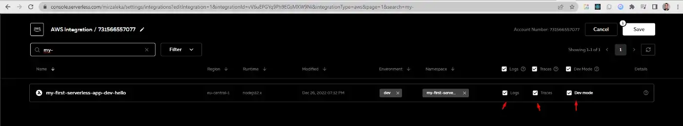 Serverless Console Config