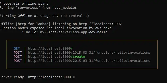 Serverless Offline Running