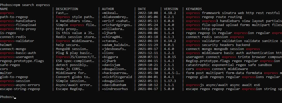 List of modules that are relevant to "Express"