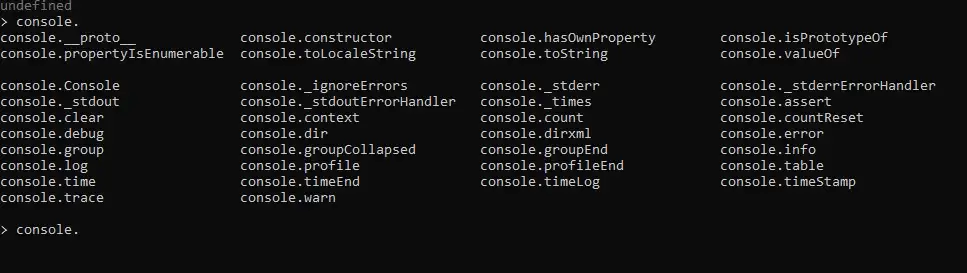 Commands on console object within REPL