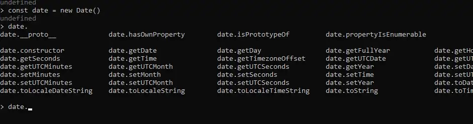 Commands on the instance of the Date object