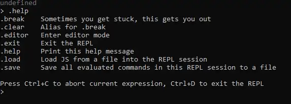 REPL .help command output