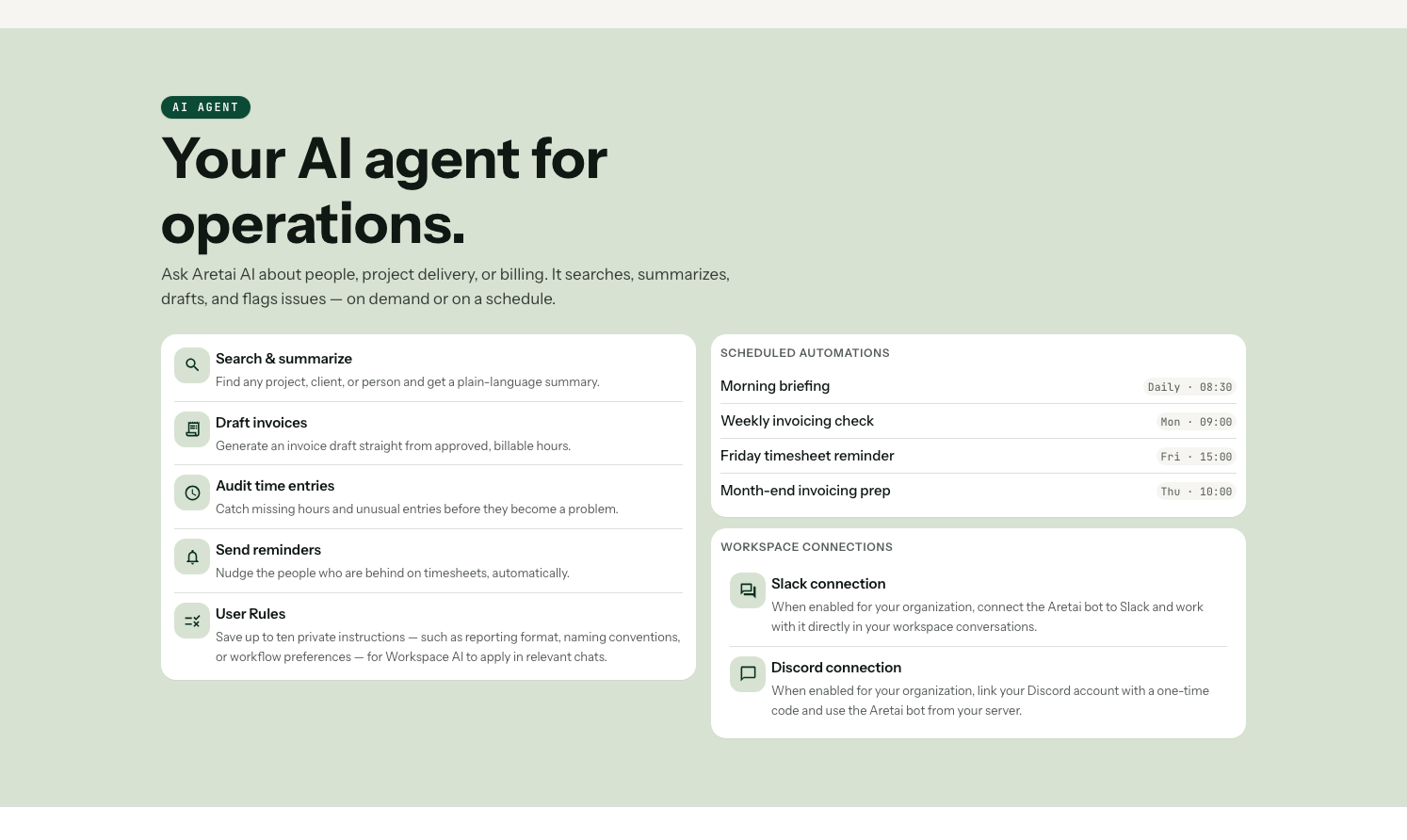 Aretai landing page with the dashboard preview