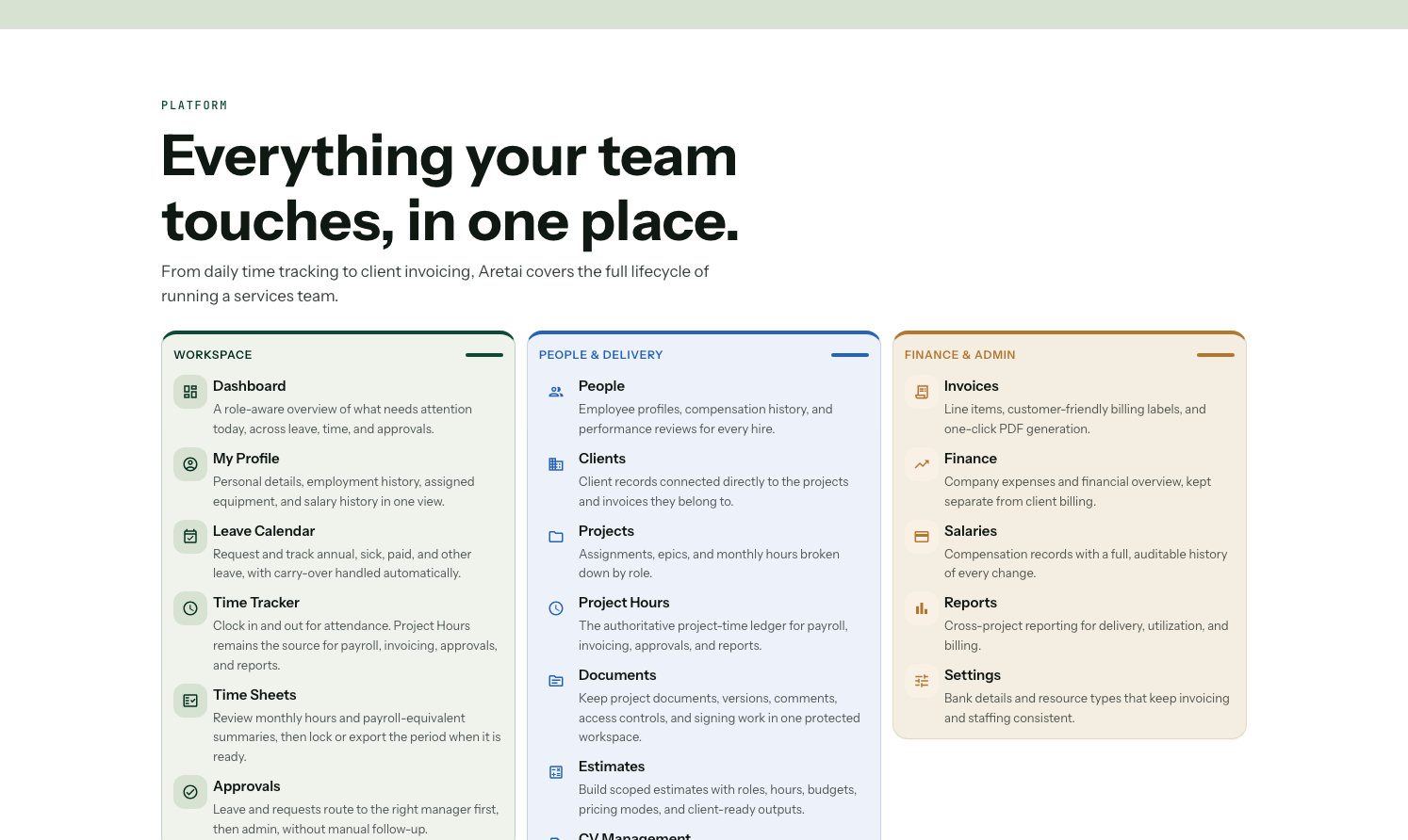 Aretai landing page with the dashboard preview